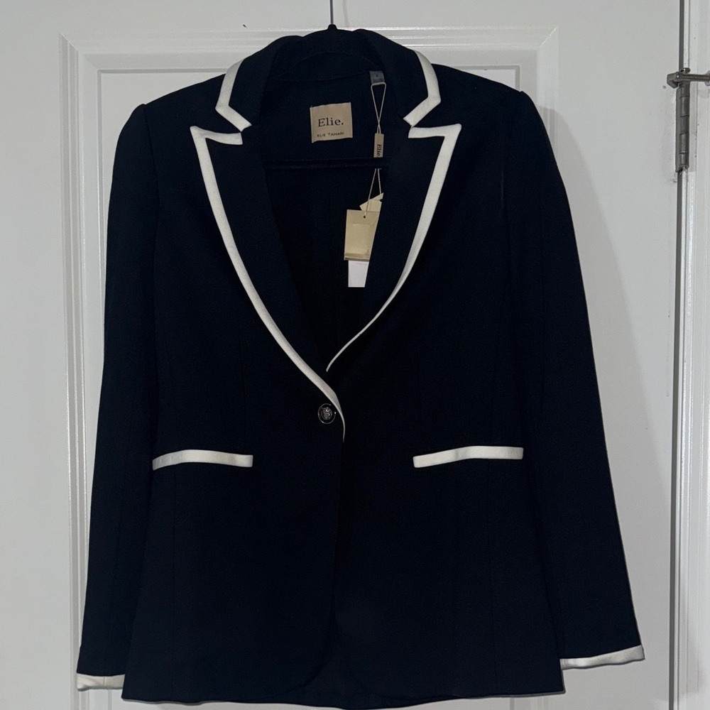 Elie Tahari Black Blazer with White Piping